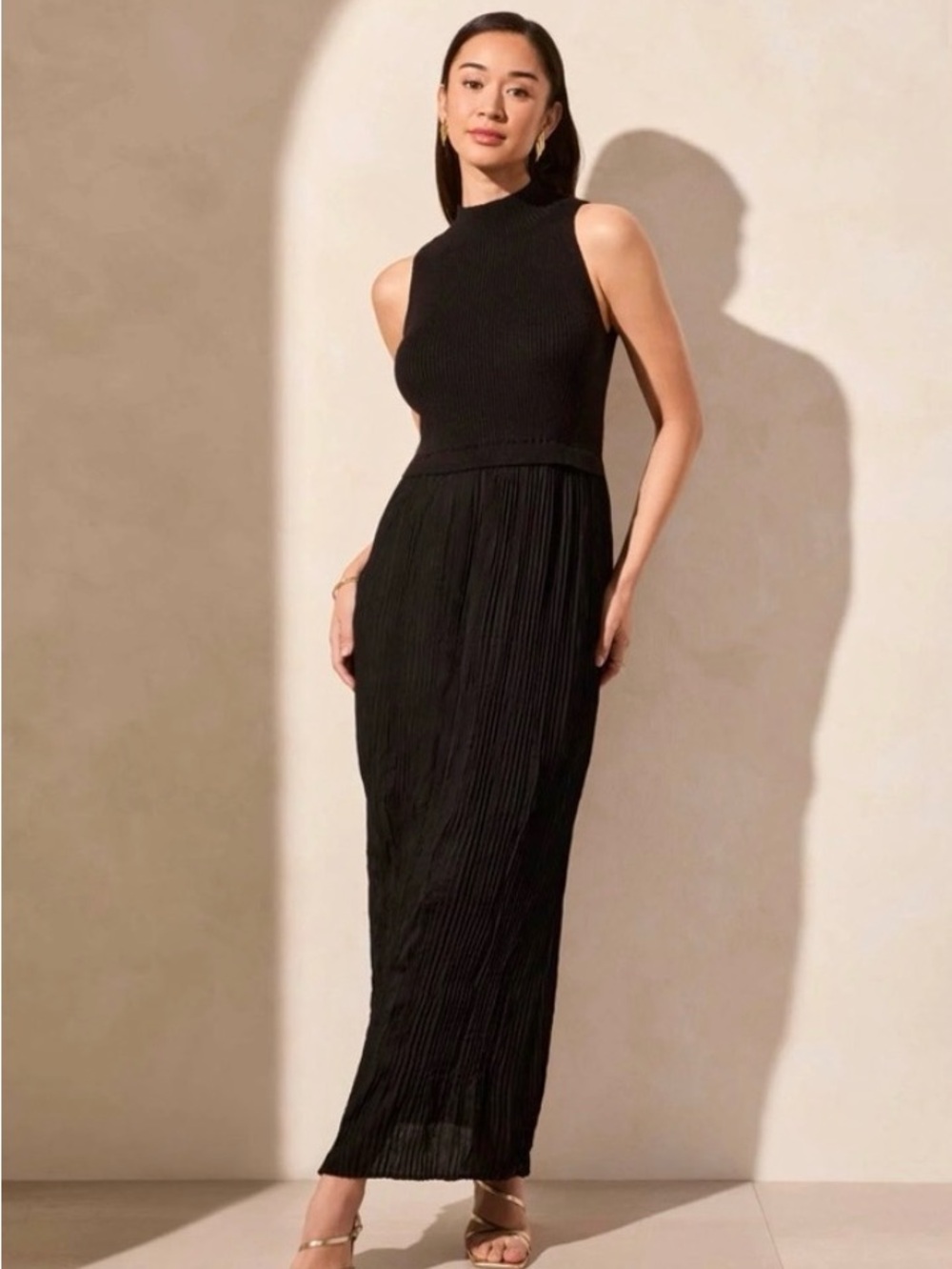 Tribal Femme Black Sleeveless High-Neck Twofer Maxi Dress